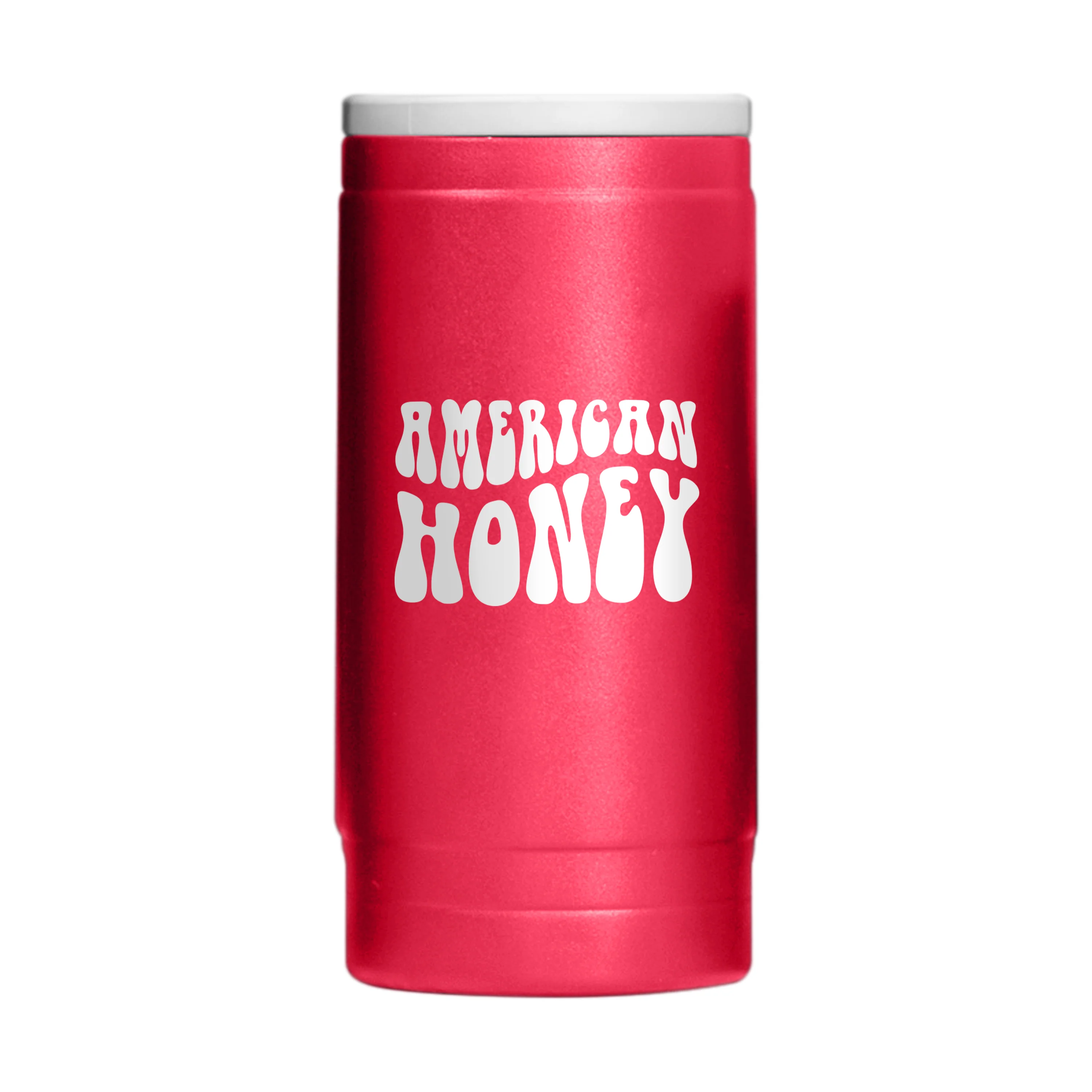4th of July 12oz Red America Honey Powdercoat SlimCan Coolie - Image 2