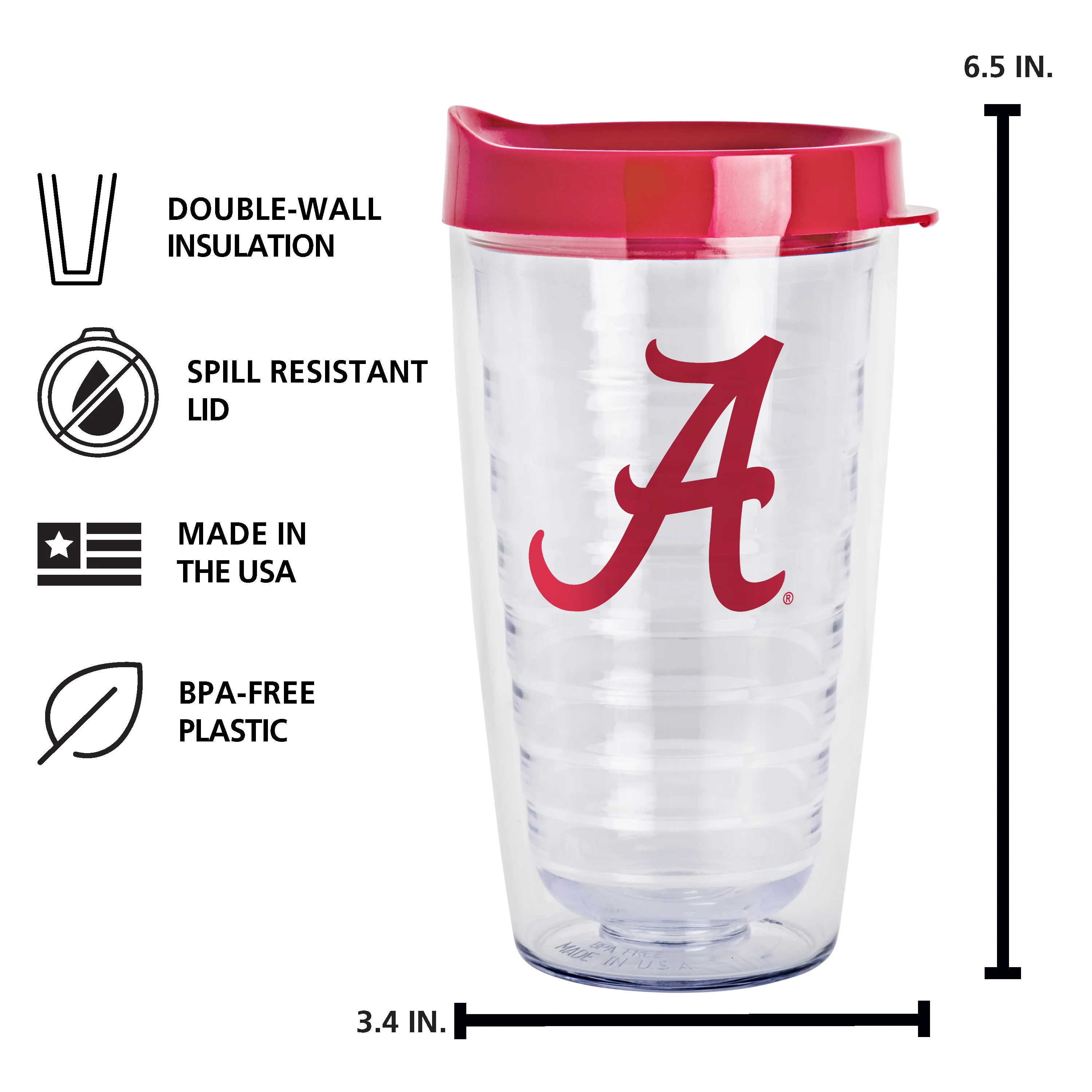 Alabama 16oz Flipside Dbl Wall Clear Tumbler - Image 5