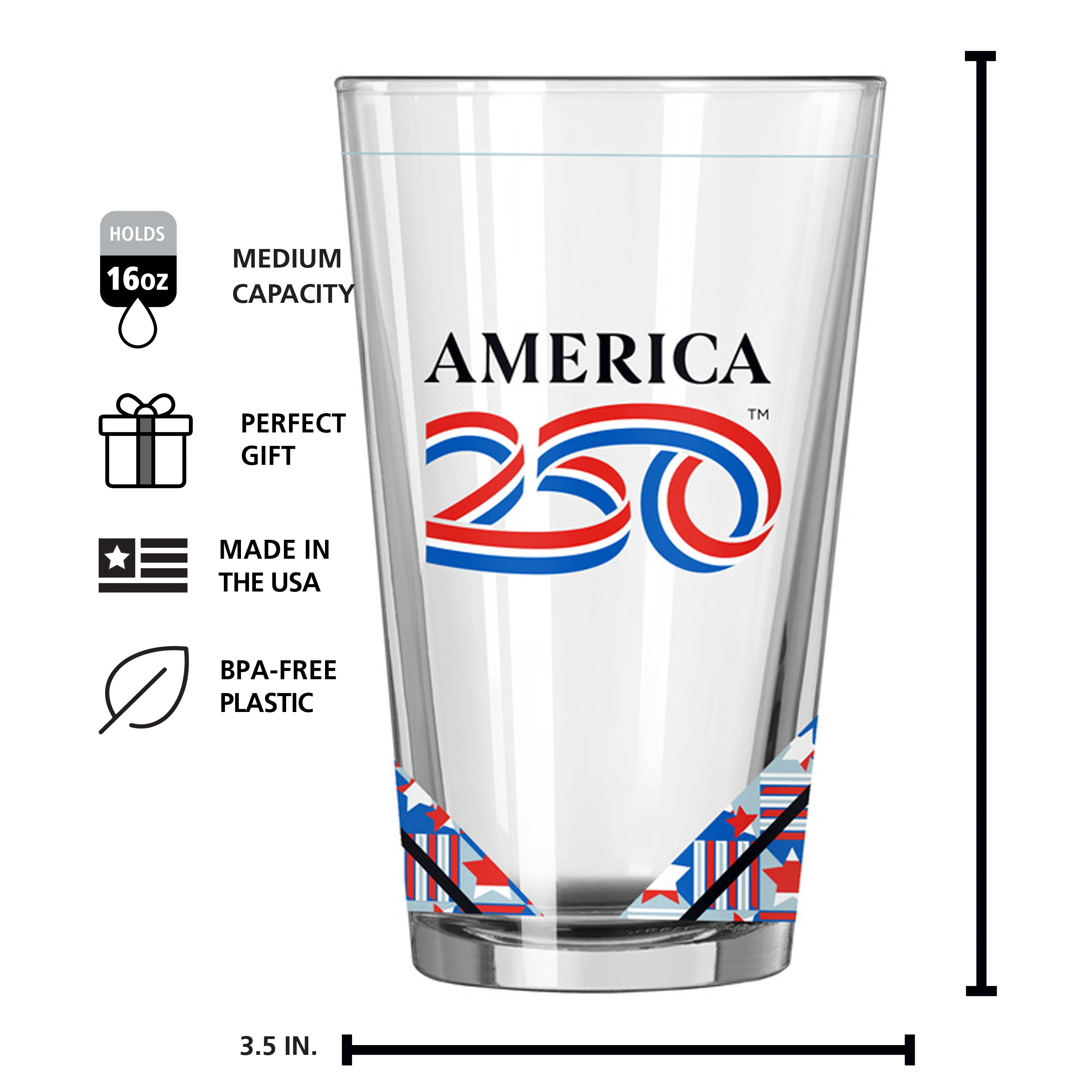 America 250 16oz Stars and Stripes Pint Glass - Image 6
