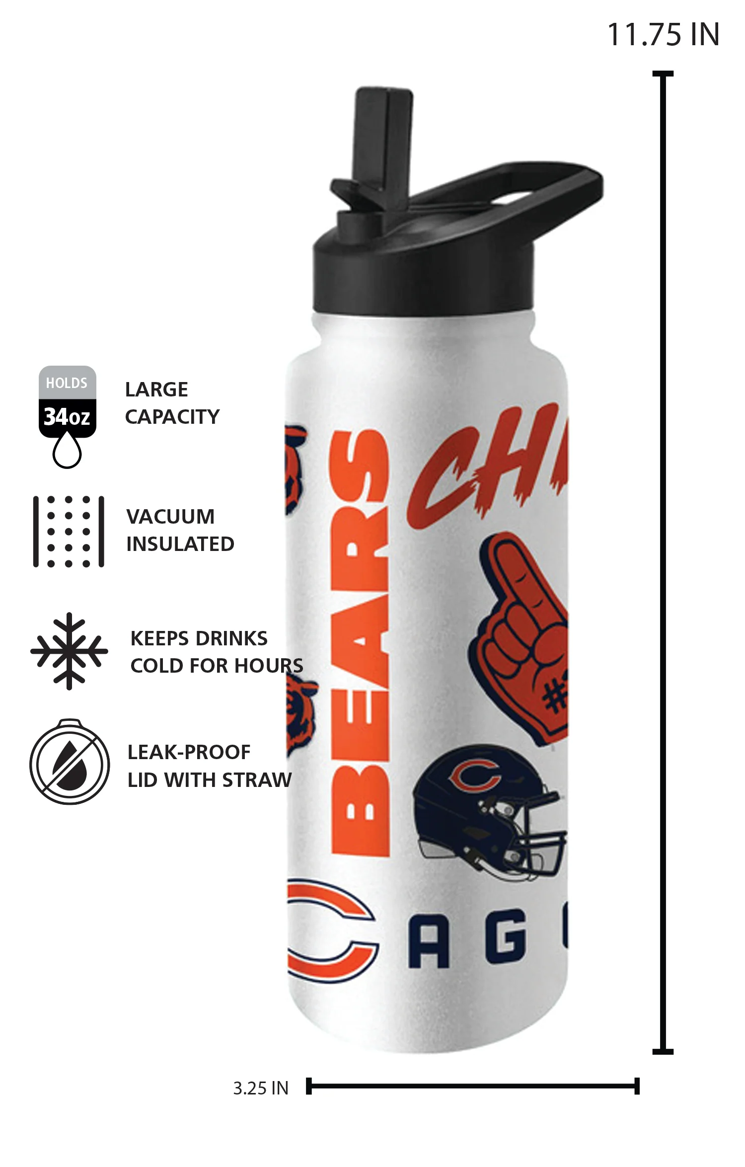 Chicago Bears 34oz Native Quencher Bottle - Image 7