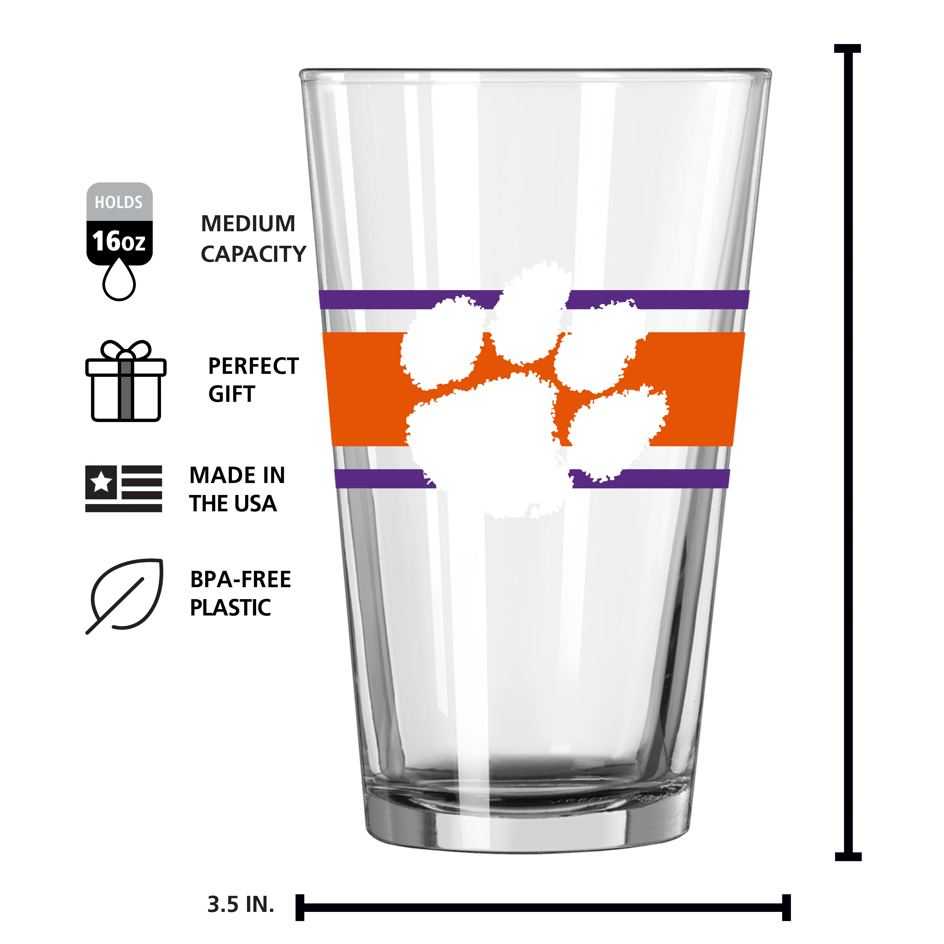 Clemson 16oz Stripe Pint Glass - Image 4