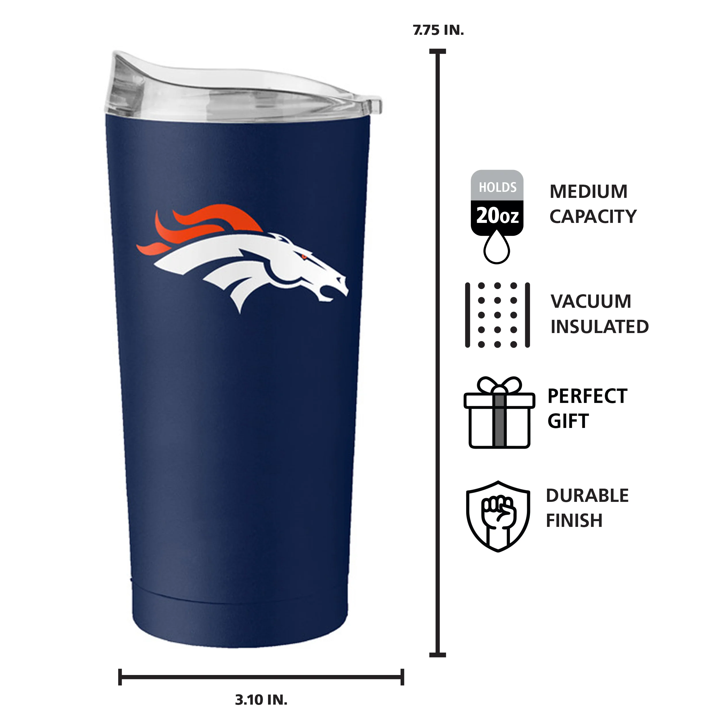 Denver Broncos 20oz Navy Flipside Powder Coat Tumbler - Image 6