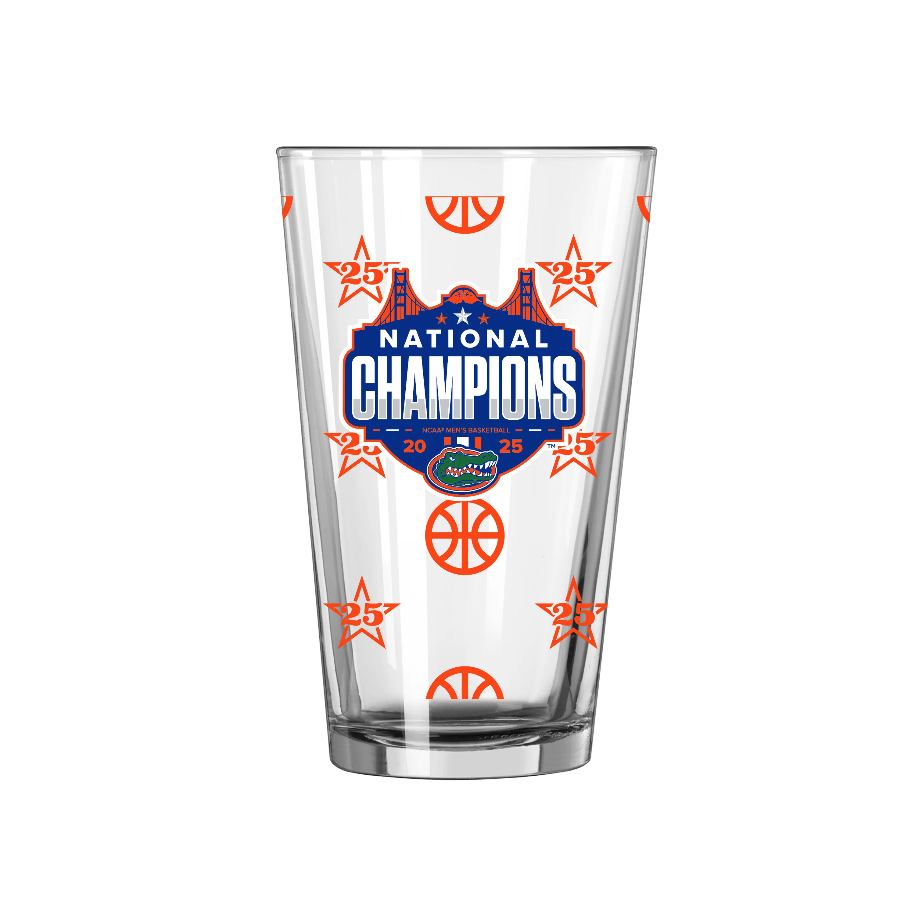 Florida 2025 Mens Basketball Champions 16oz Pattern Pint Glass - Image 2
