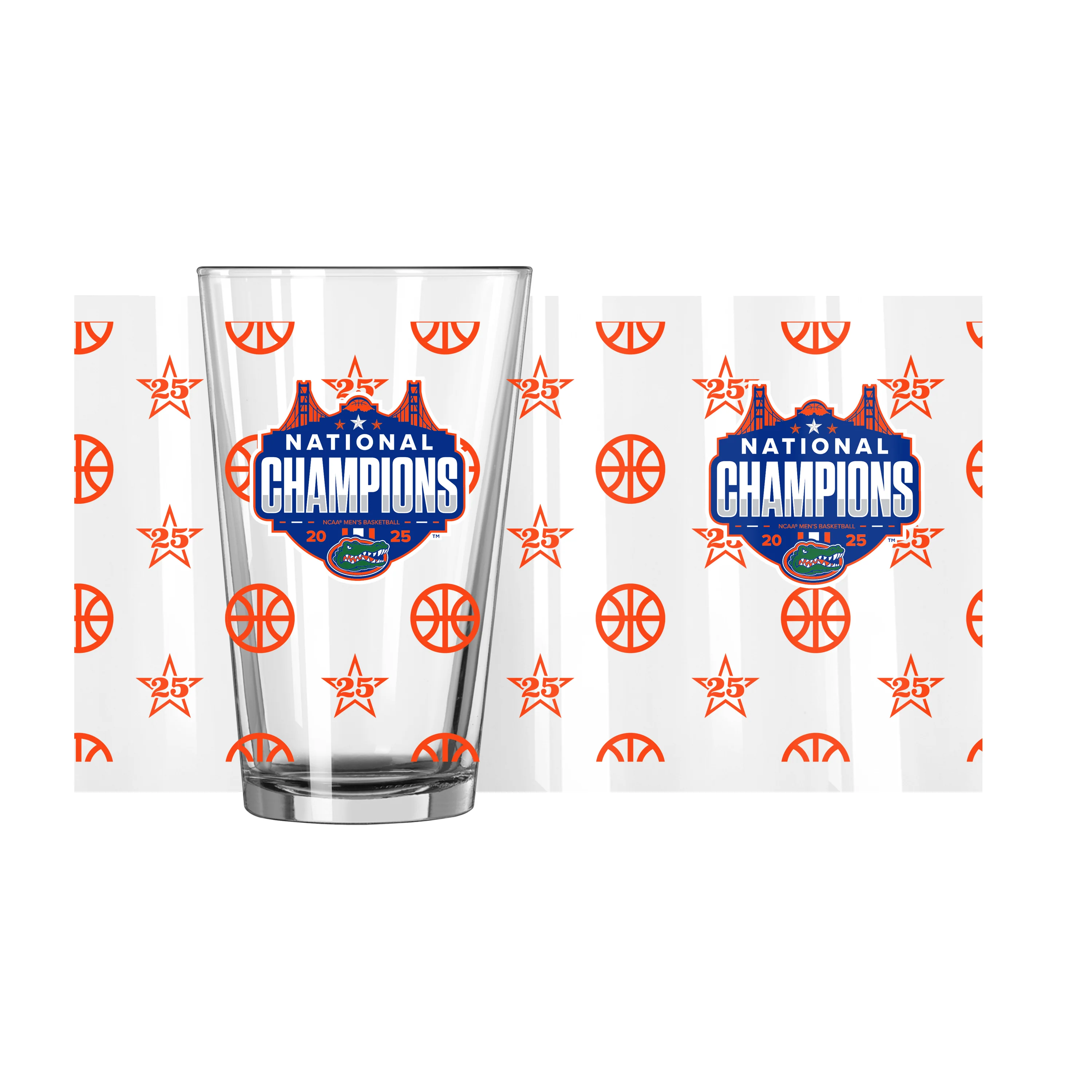 Florida 2025 Mens Basketball Champions 16oz Pattern Pint Glass - Image 3