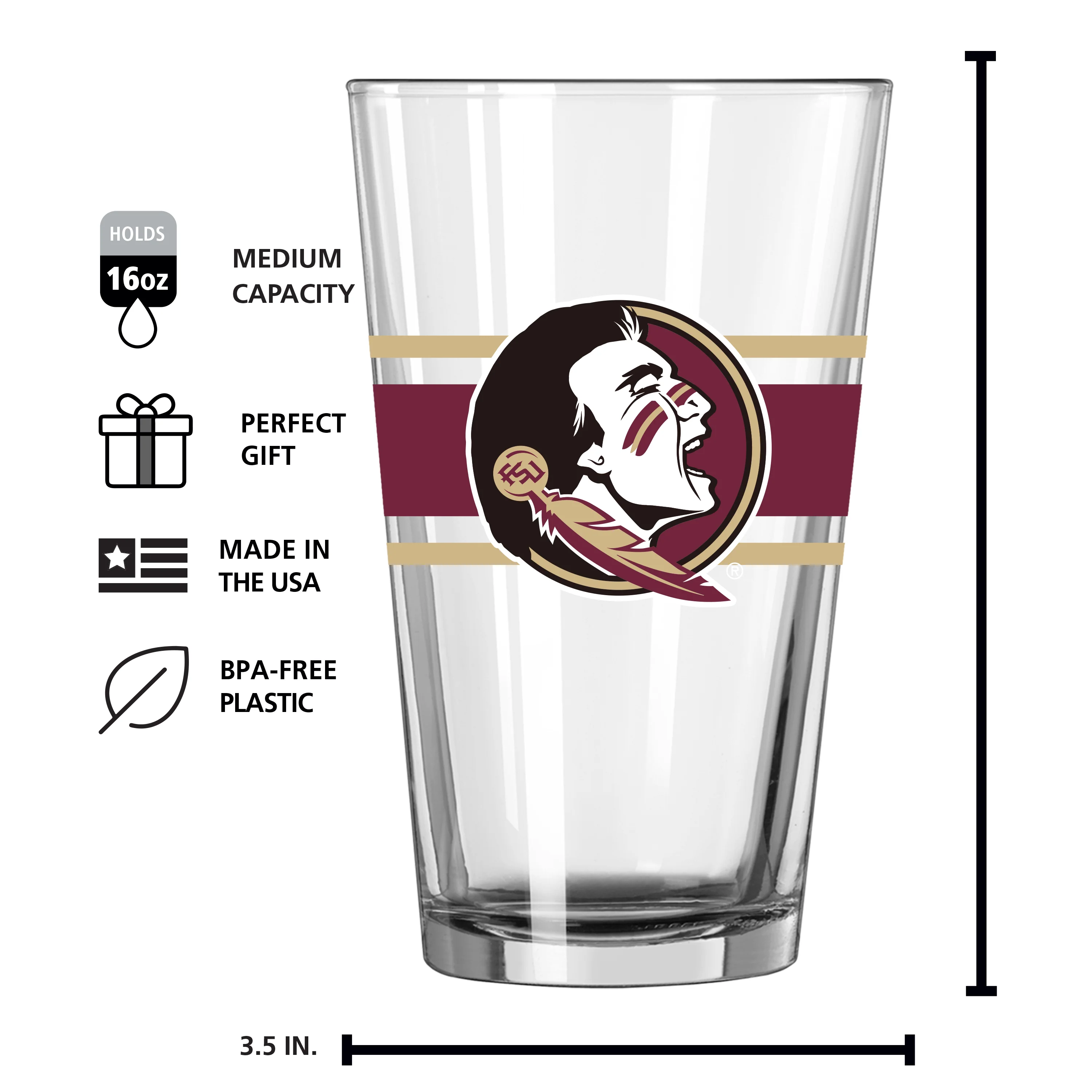 Florida State 16oz Stripe Pint Glass - Image 4