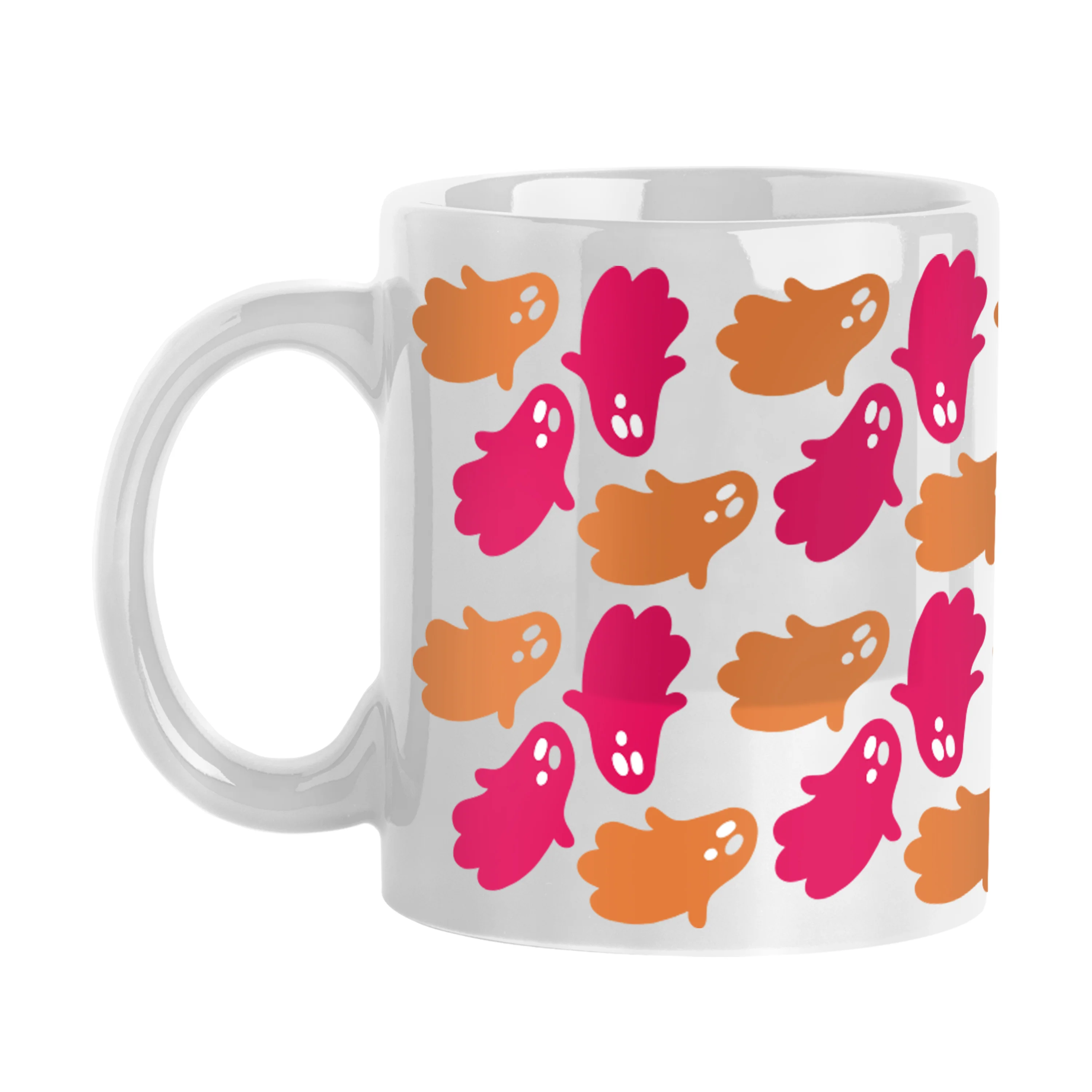 Halloween 11oz Orange and Pink Ghosts Sublimated Mug