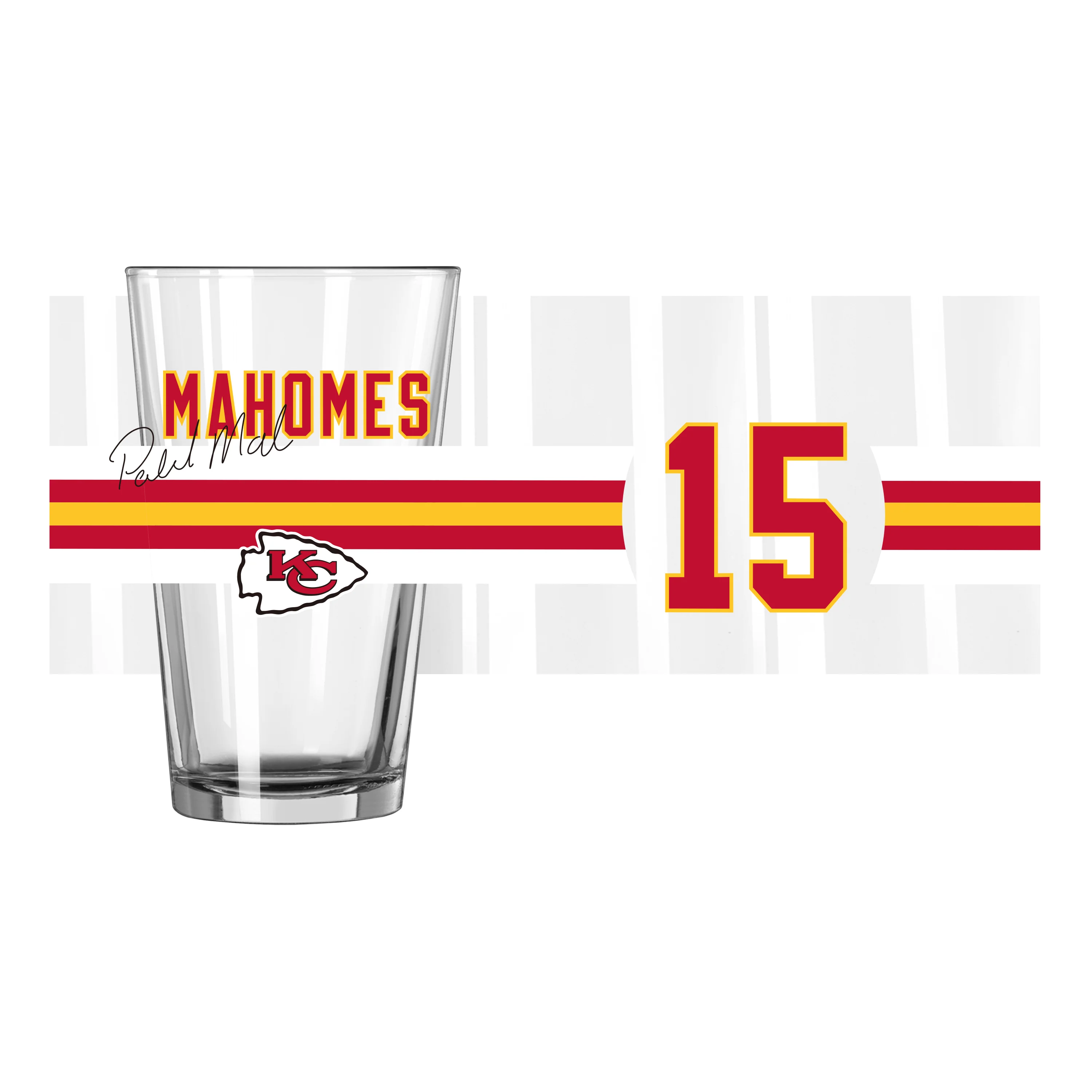 KC Chiefs Patrick Mahomes 16oz Stripe Pint Glass - Image 2