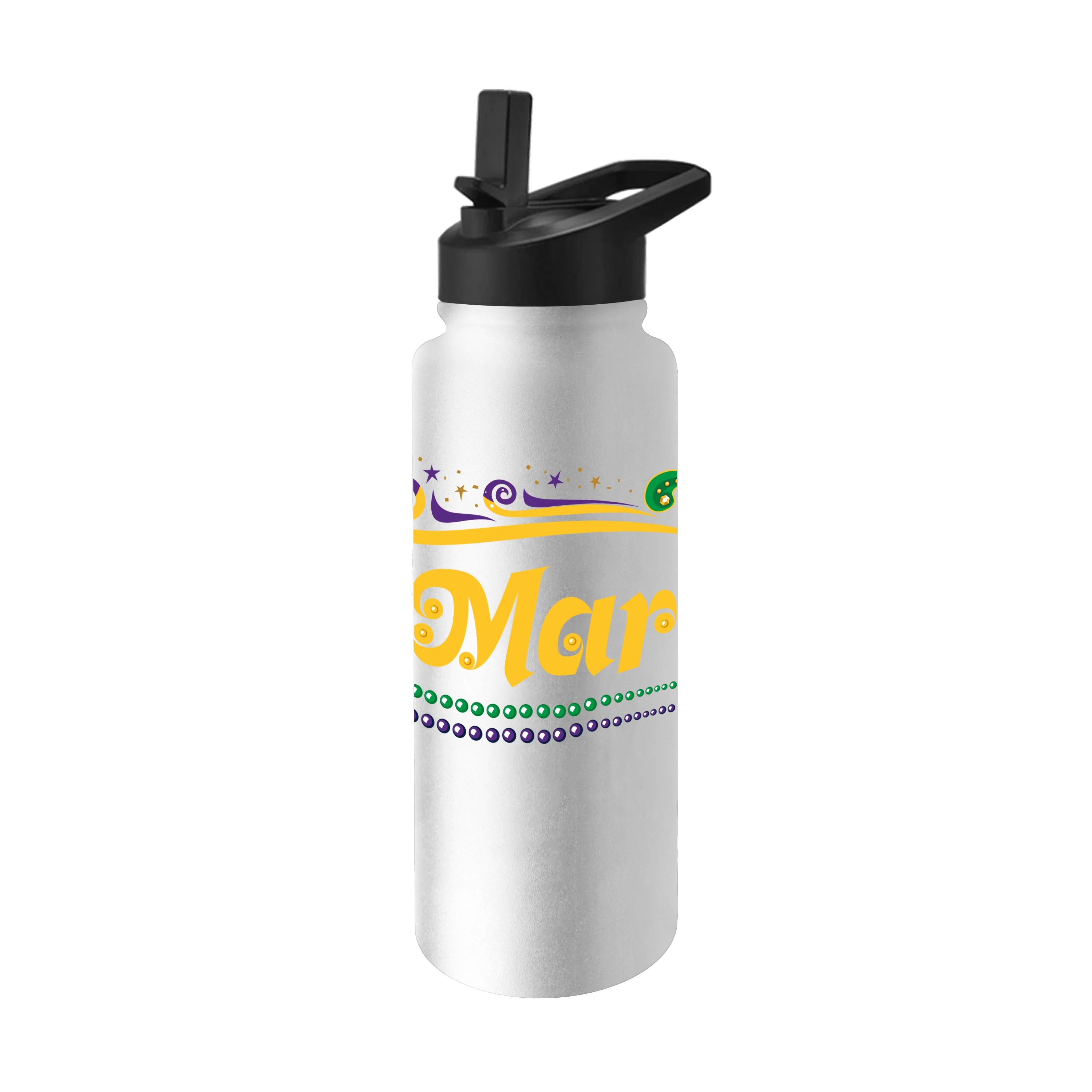 Mardi Gras Beads White 34oz Quencher Bottle