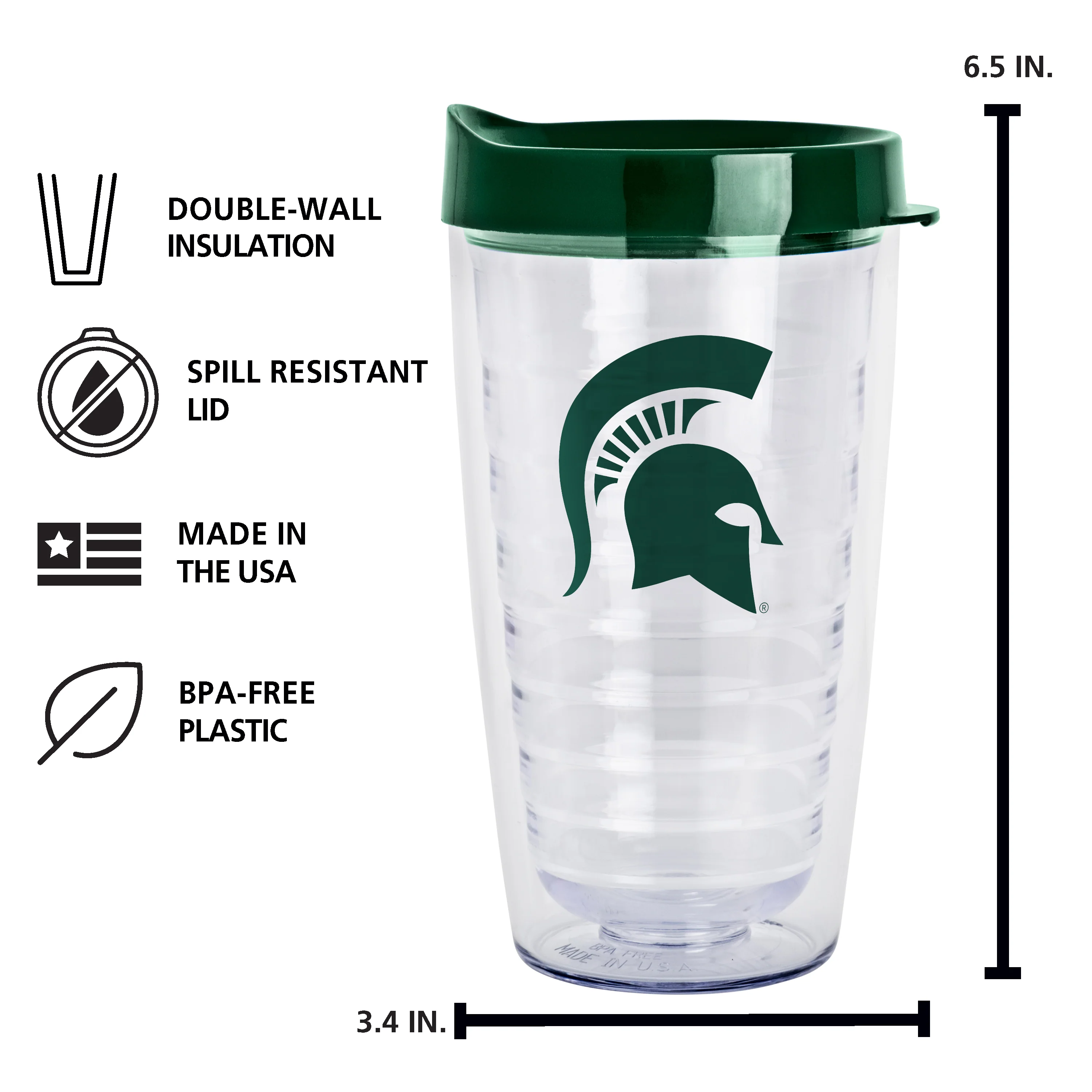 Michigan State 16oz Flipside Dbl Wall Clear Tumbler - Image 5