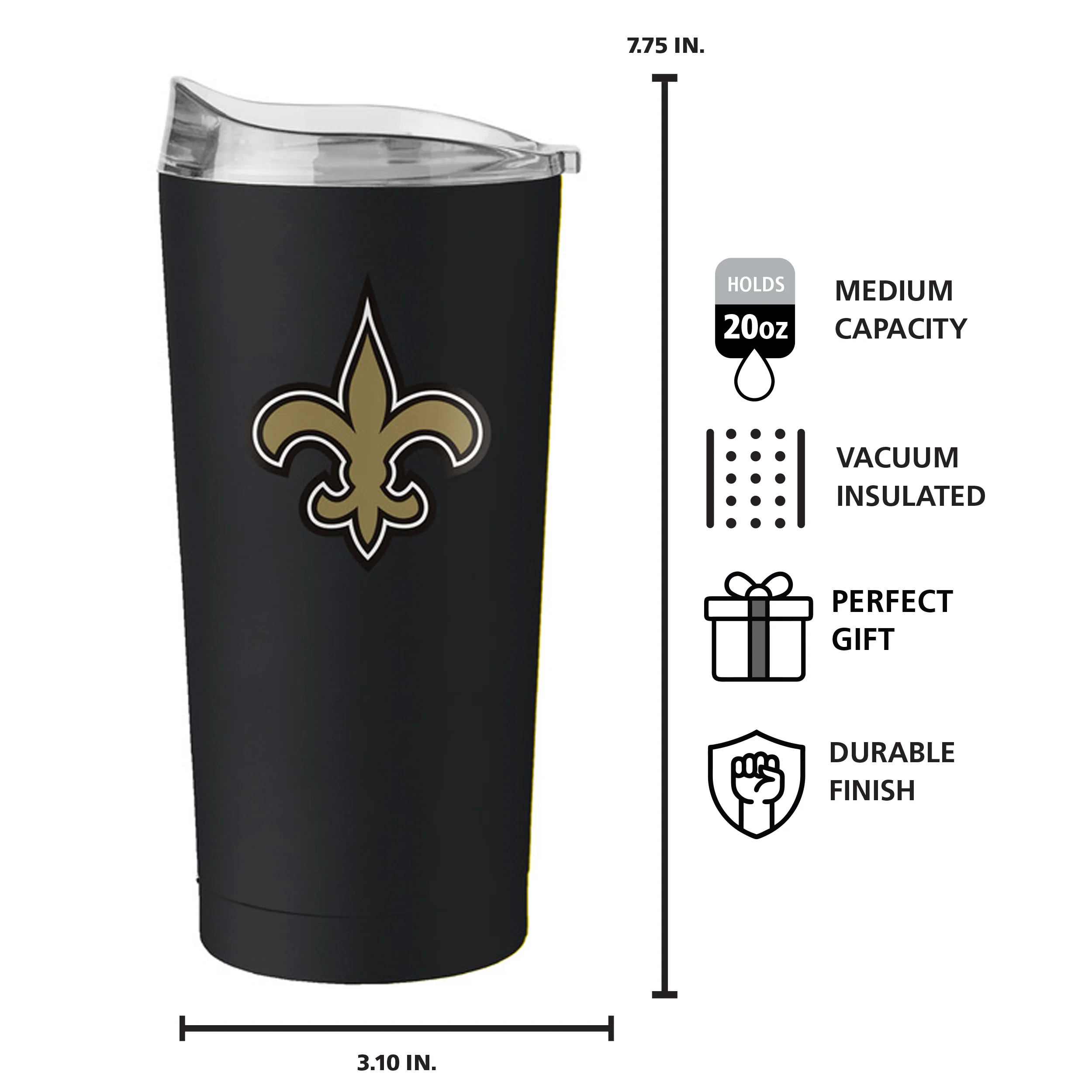 New Orleans Saints 20oz Flipside Powder Coat Tumbler - Image 6