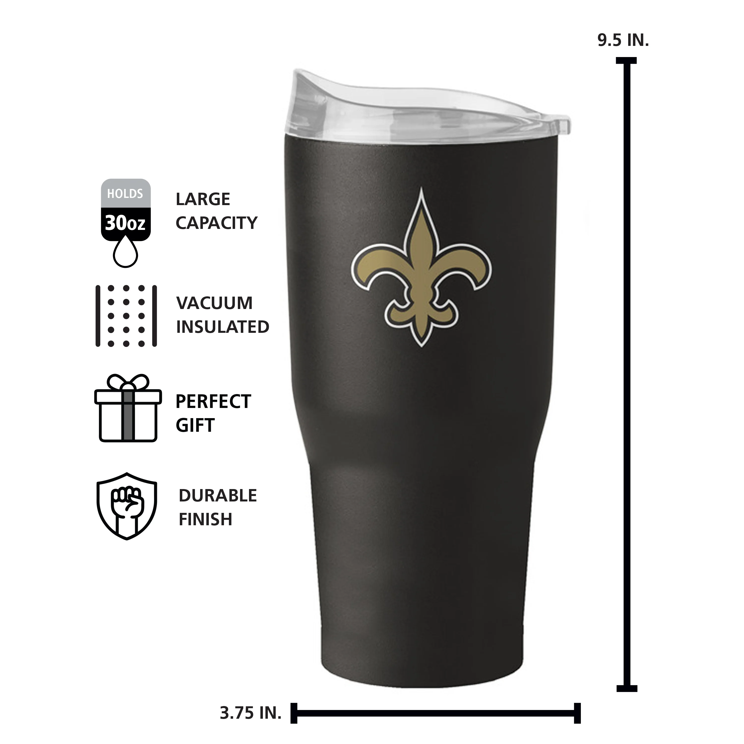 New Orleans Saints 30oz Flipside Powder Coat Tumbler - Image 6