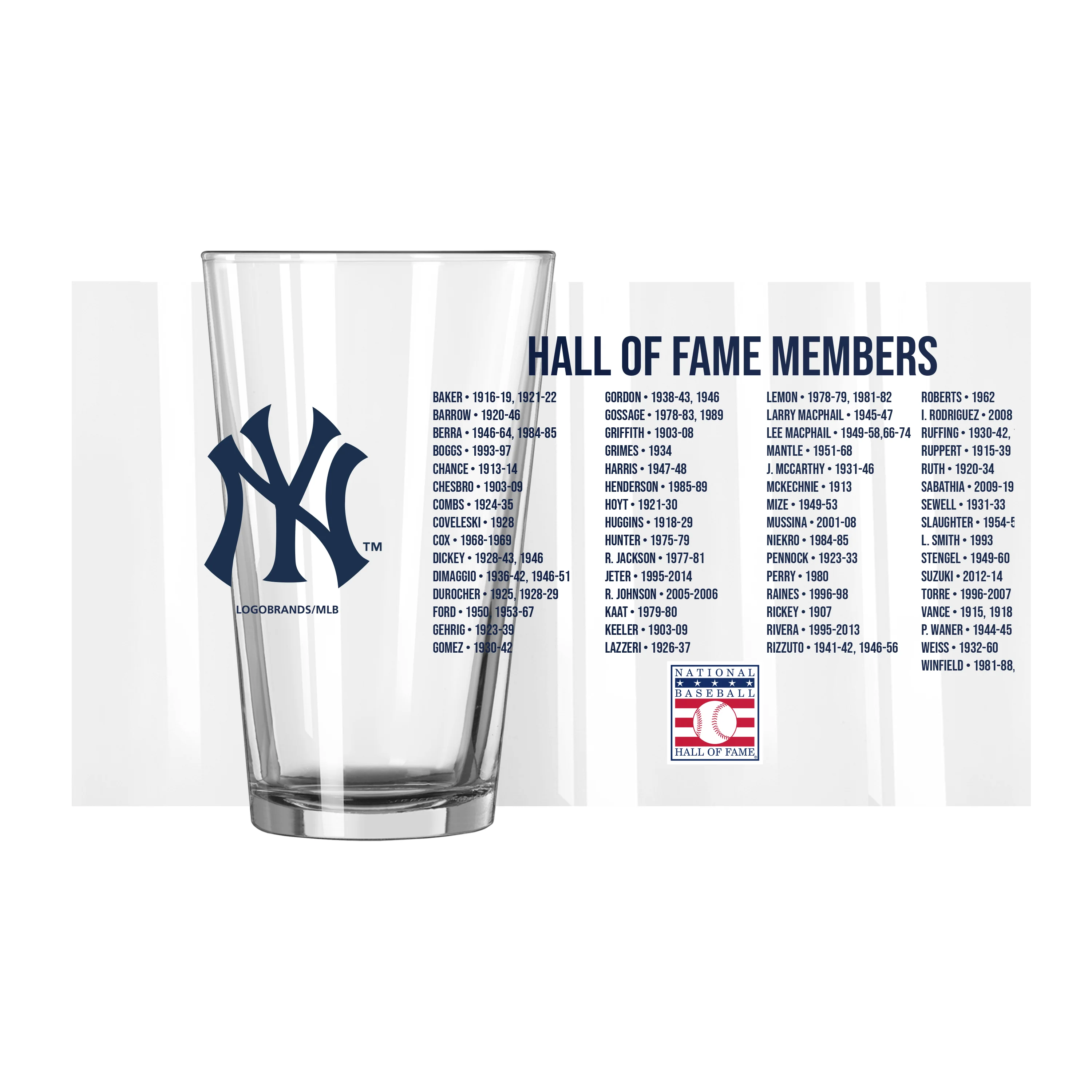 NY Yankees HOF 16oz Pint Glass - Image 3