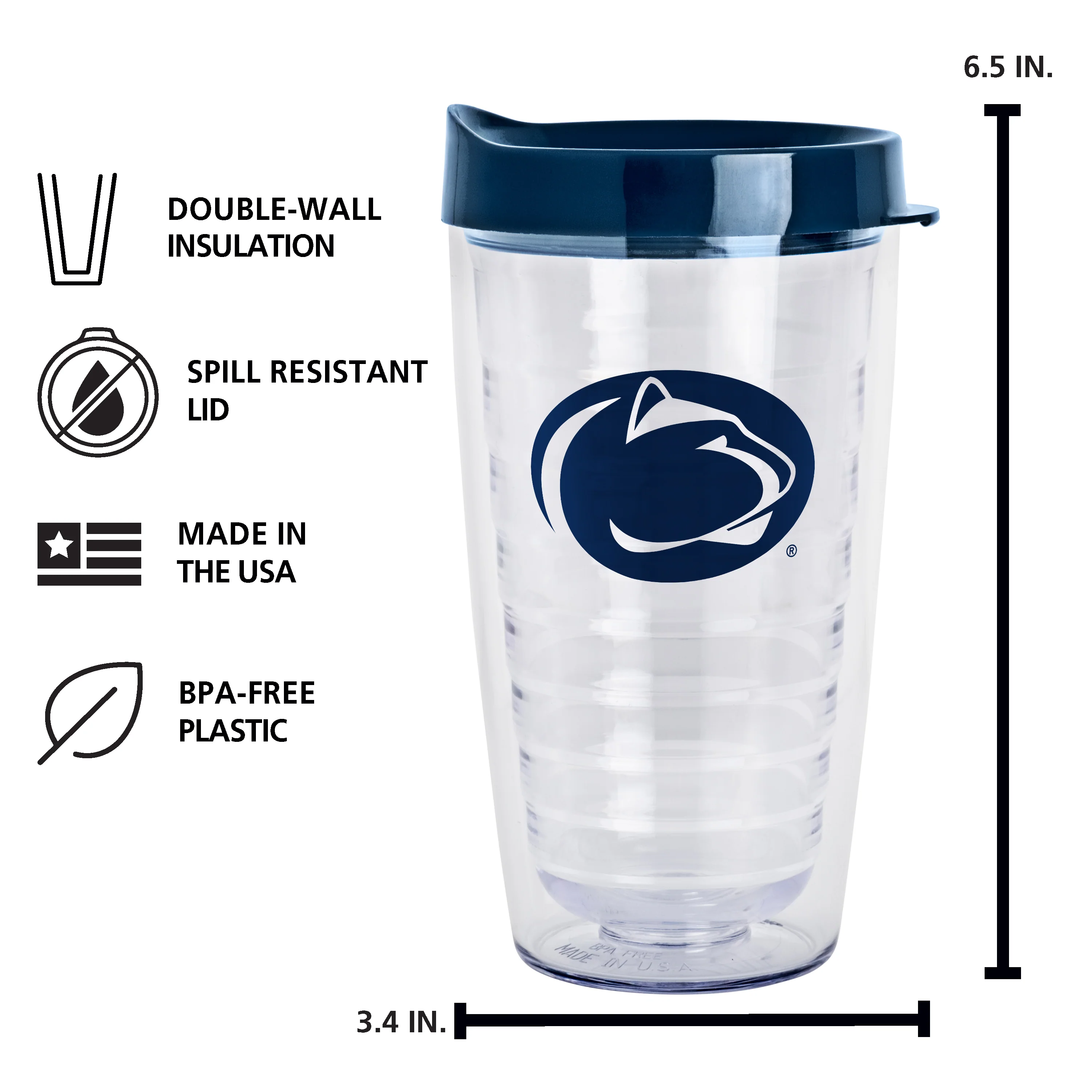 Penn State 16oz Flipside Dbl Wall Clear Tumbler - Image 8