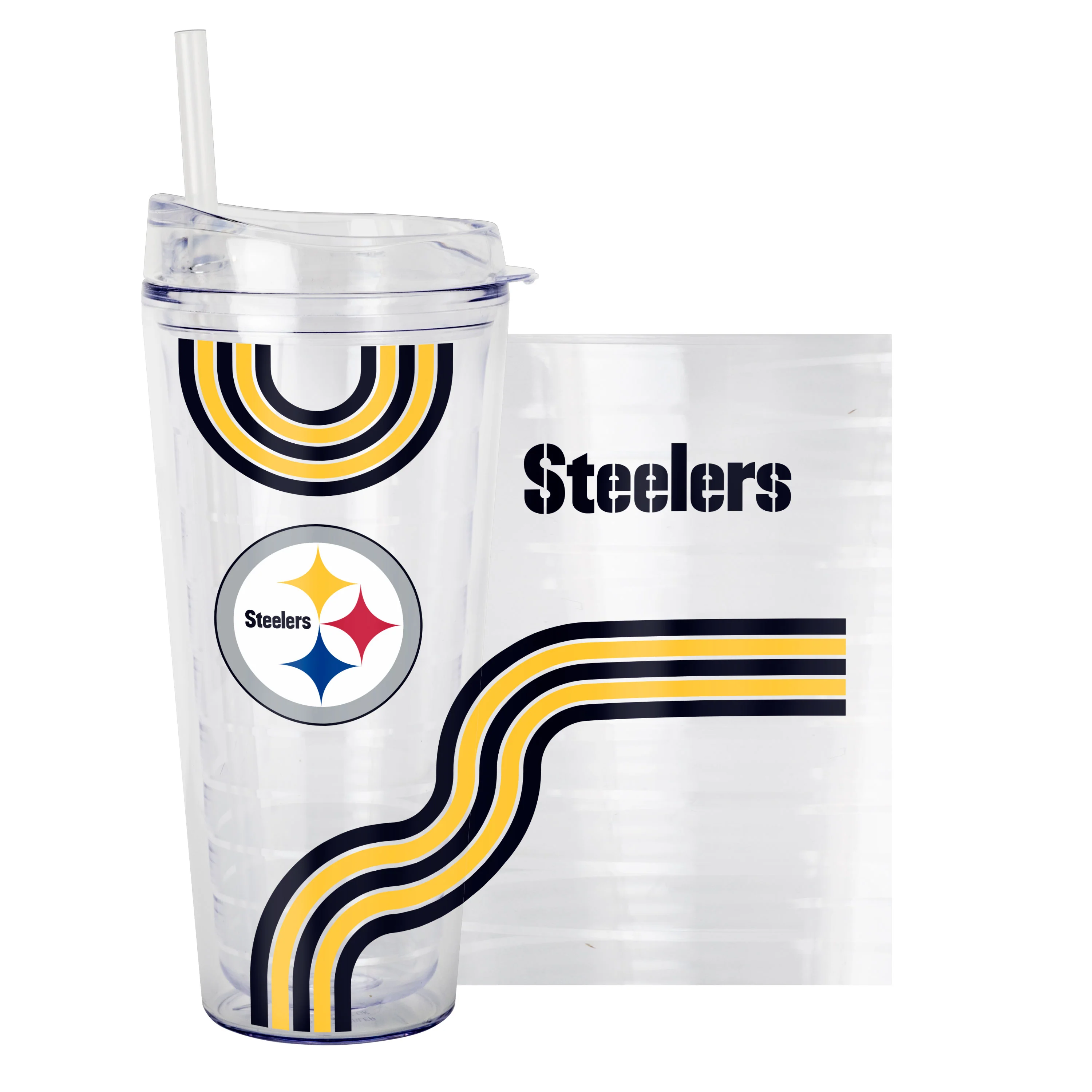 Pittsburgh Steelers 22oz Waves Dbl Wall Clear Tumbler - Image 3