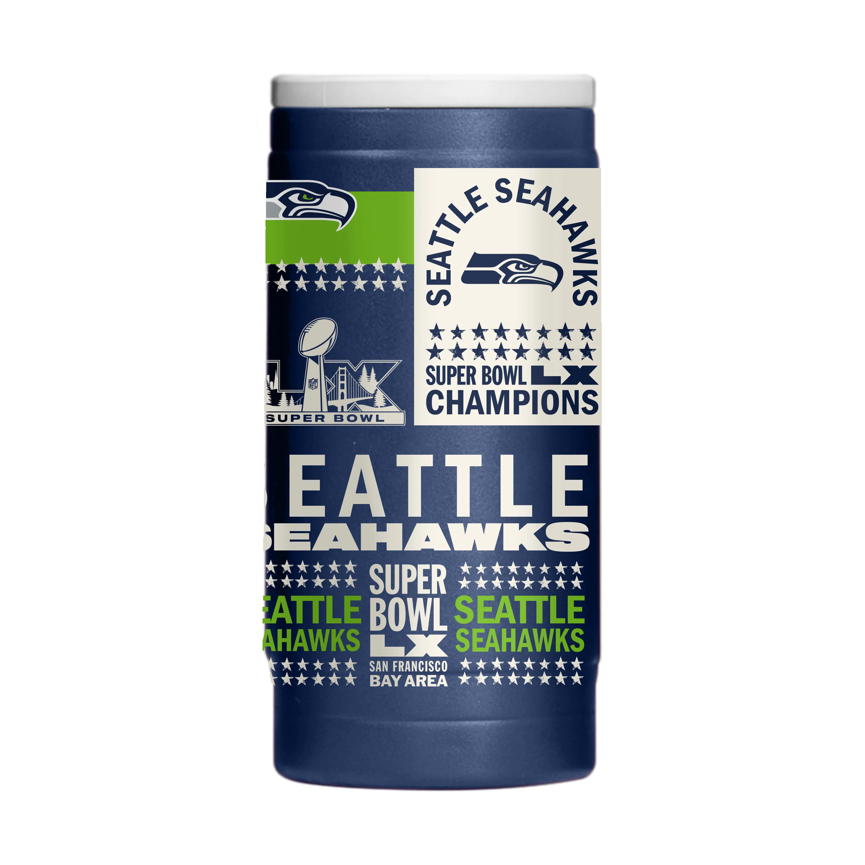 Seattle Seahawks Super Bowl 60 Champions 12oz PC Slim Can Coolie