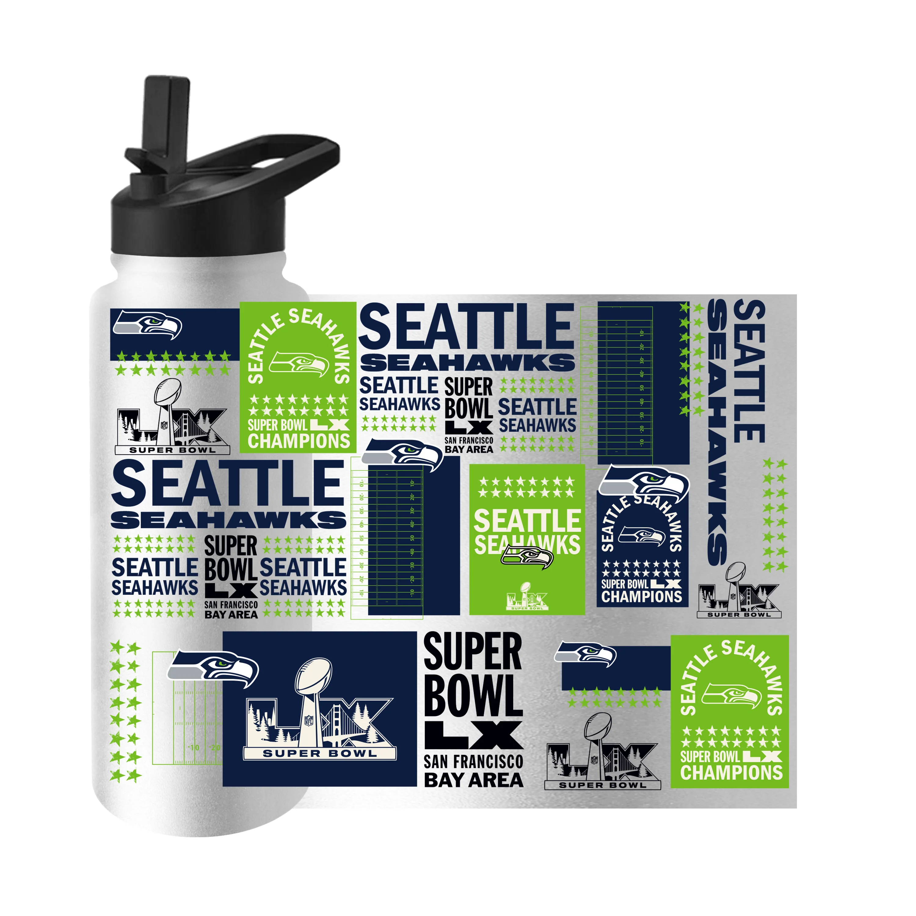 Seattle Seahawks Super Bowl 60 Champions 34oz Quencher Bottle - Image 3