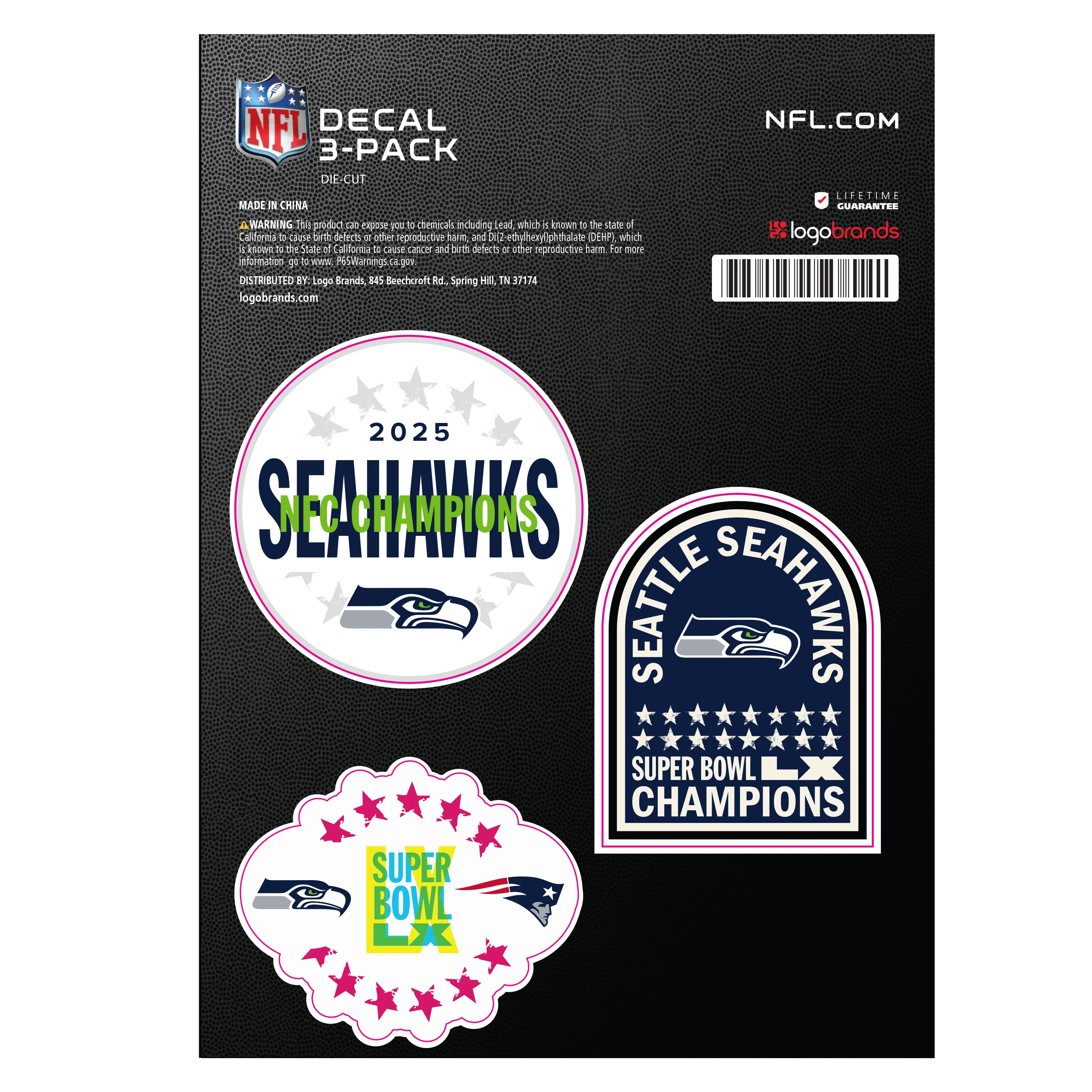 Seattle Seahawks 2026 Super Bowl Champions Decal Stickers 3pk