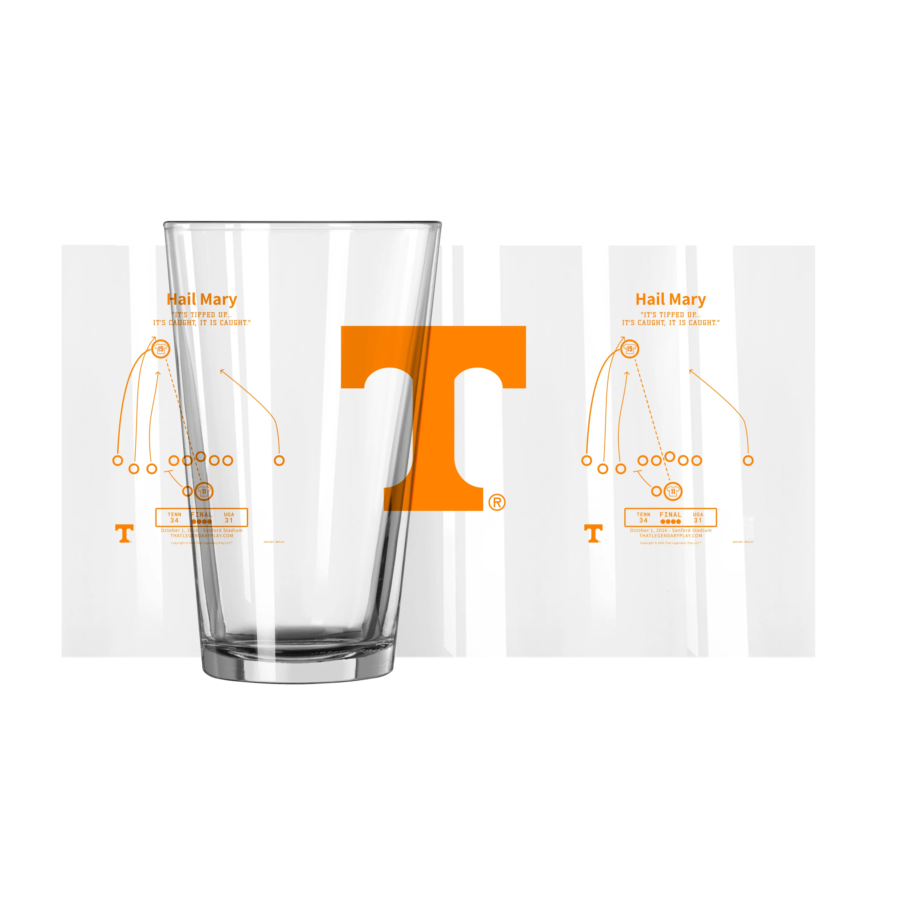 Tennessee Legendary Play Hail Mary 16oz Pint Glass - Image 2