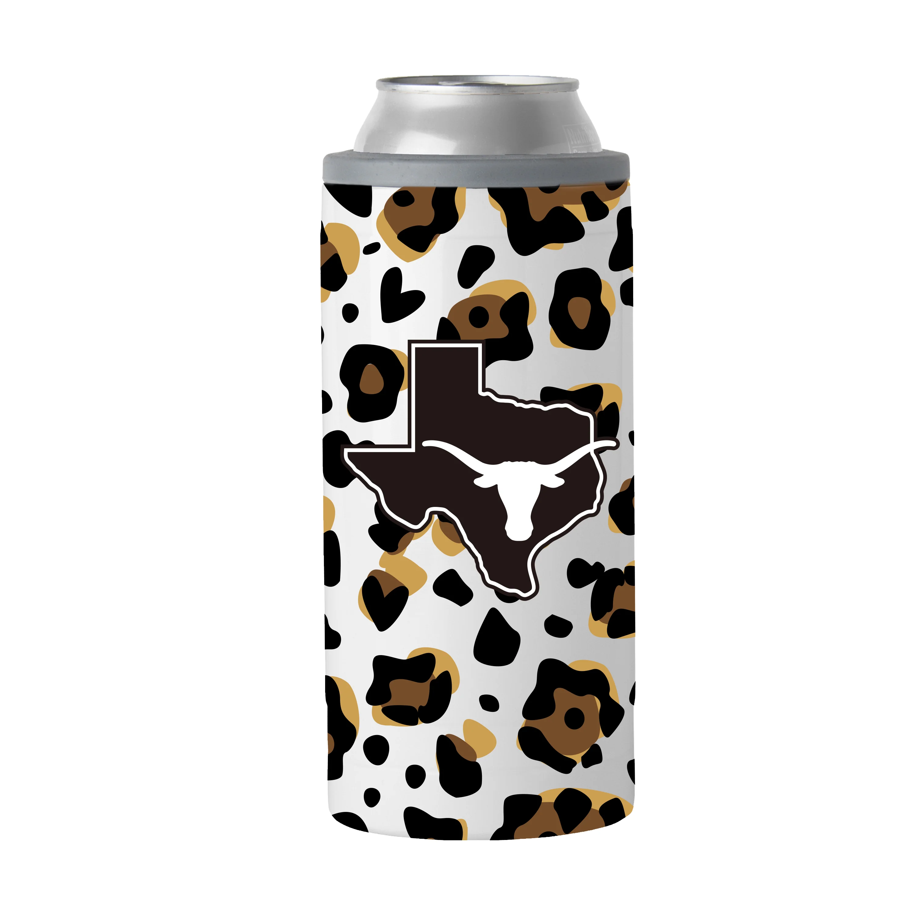 Texas 12oz Neutral Leopard Slim Can Coolie - Image 2