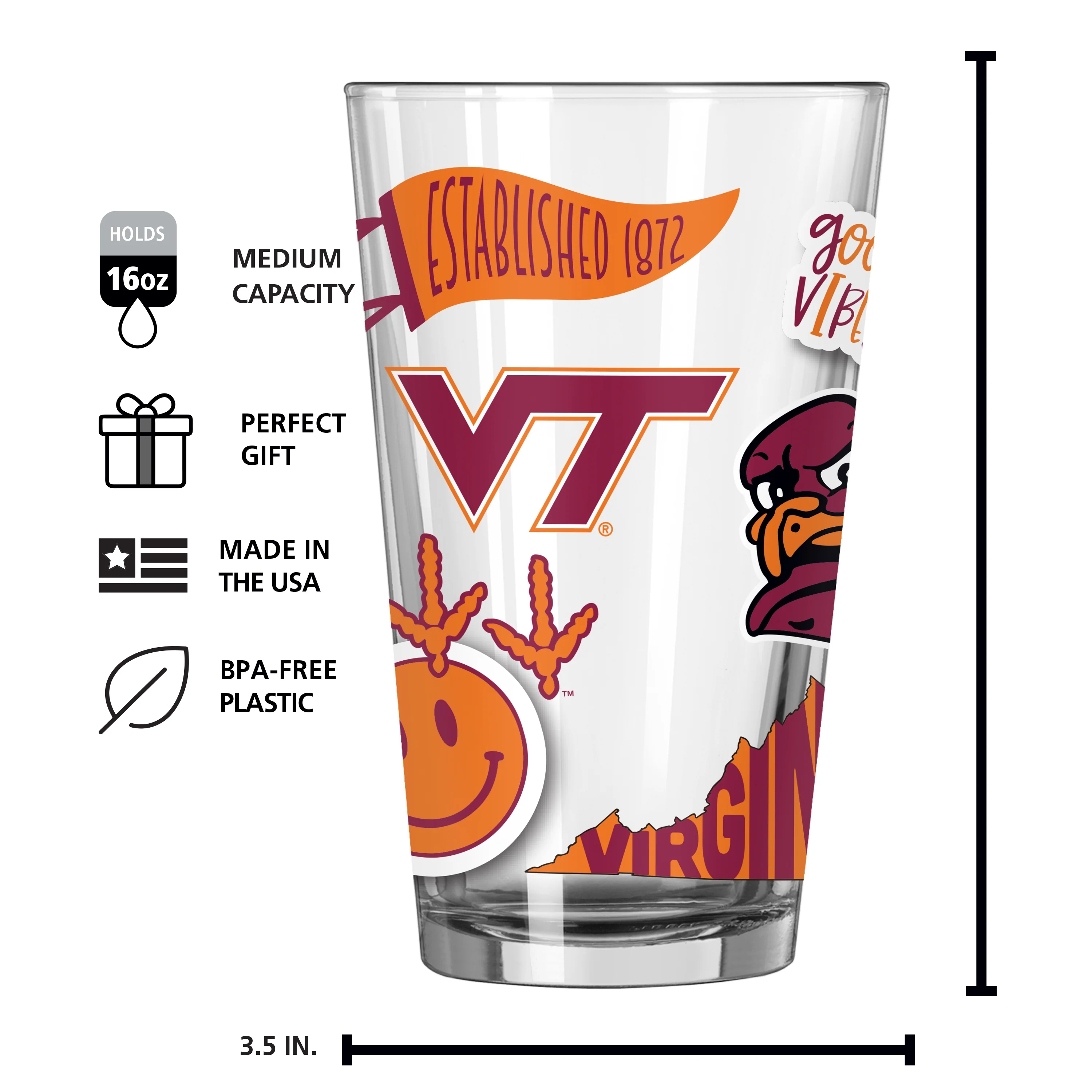 Virginia Tech 16oz Native Pint Glass - Image 4